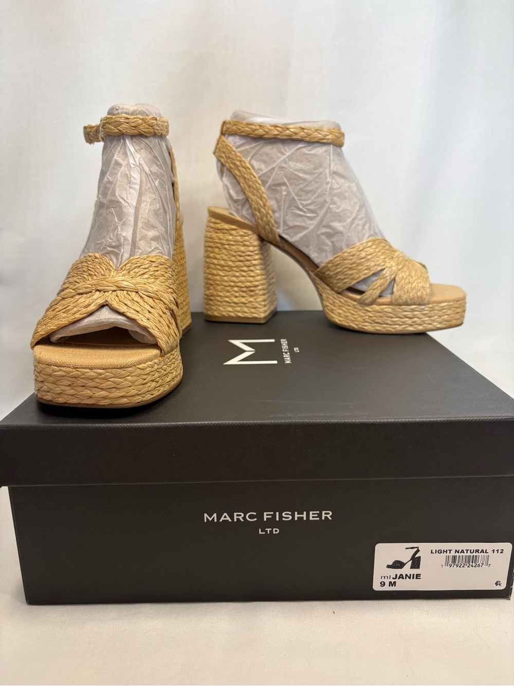 Marc Fisher LTD Janie Woven Platform Sandals - Light Natural